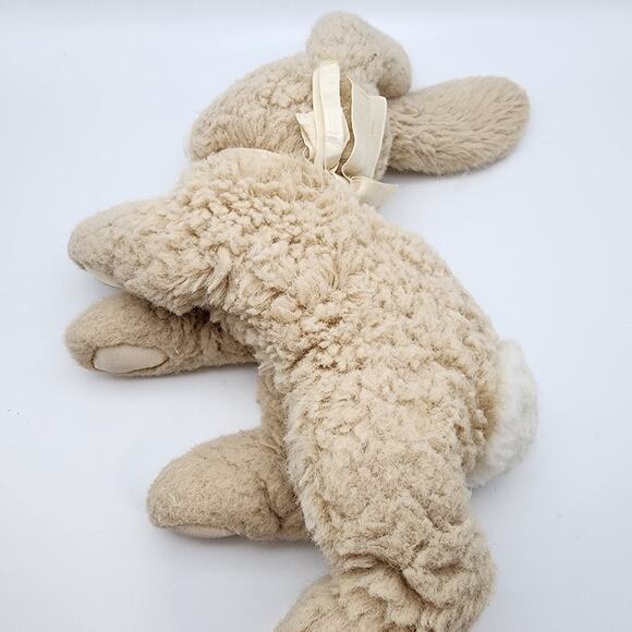 Vtg Aurora Floppy Bunny Rabbit Plush 12" Beige Wooly Fur Pink Nose Satin Ears - Picture 11 of 15